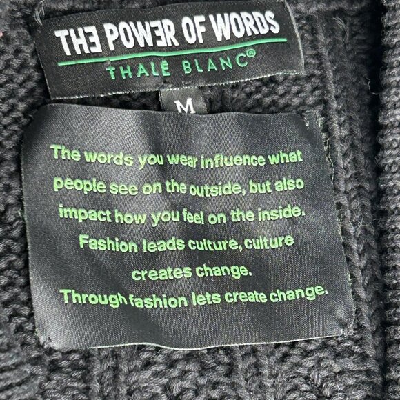 Thale Blanc The Power Of Words Sweater Womens Medium Black White Cable V Neck - Picture 4 of 10